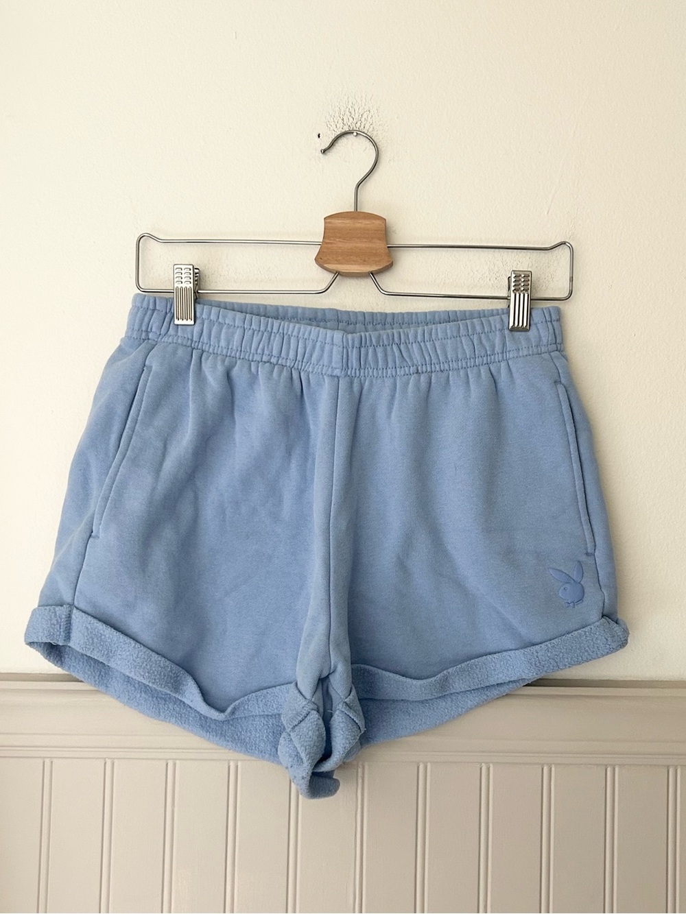 PLAYBOY x PacSun Medium Light Blue Lounge Shorts Bunny Logo Athletic Shorts